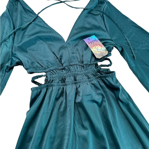Justify Green Teal Long Sleeve Slit V-neck Maxi Dress Size M - Picture 8 of 17